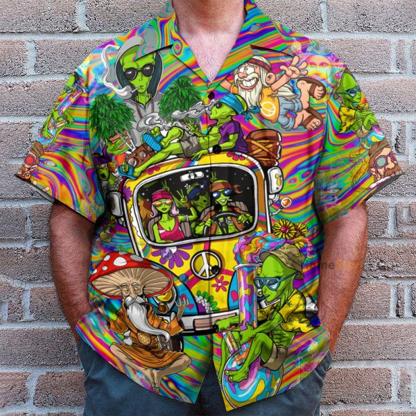 Hippie Mushroom Bus Men'S Button'S Up Shirts Hawaiian Shirt