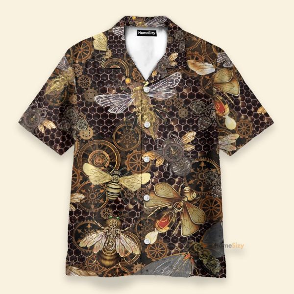 Steampunk Bee Men'S Button'S Up Shirts Hawaiian Shirt
