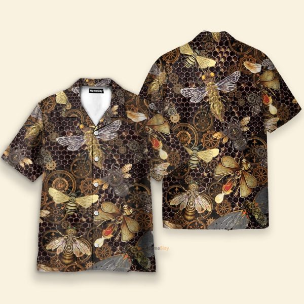 Steampunk Bee Men'S Button'S Up Shirts Hawaiian Shirt