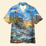 Lighthouse Beside The Sea In Sunset Hawaiian Shirt