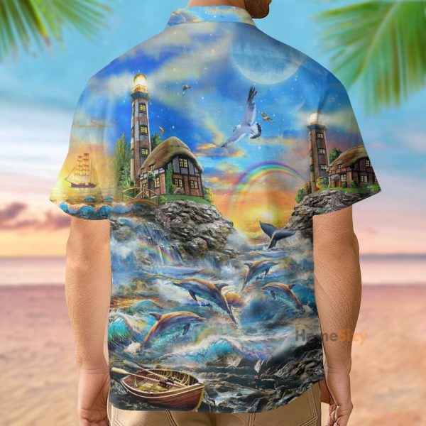 Lighthouse Beside The Sea In Sunset Hawaiian Shirt