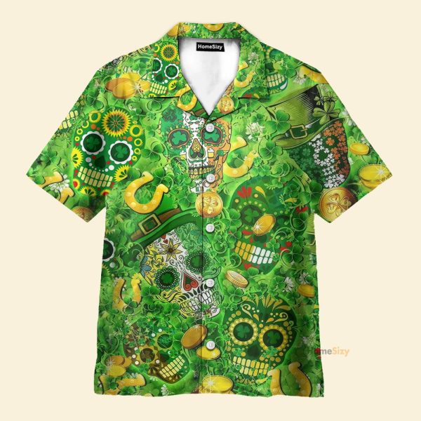 Amazing Green Sugar Skull St Patricks Day Hawaiian Shirt