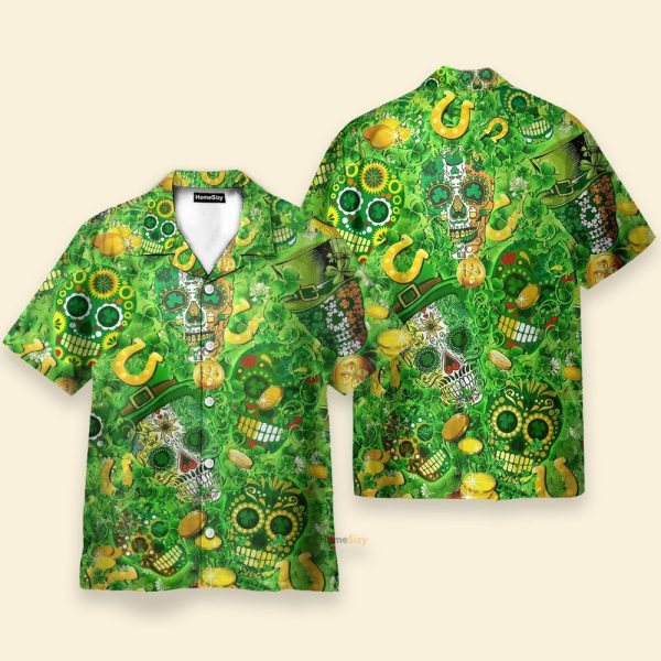 Amazing Green Sugar Skull St Patricks Day Hawaiian Shirt