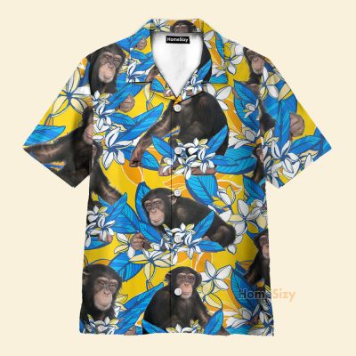 Chimpanzee Plumeria Flowers Hawaiian Shirt & Beach Shorts