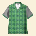 Custom Name 19Th Hole Green Argyle Pattern Golf Personalized Hawaiian Shirt & Beach Shorts
