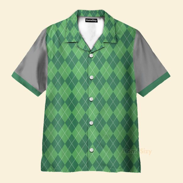 Custom Name 19Th Hole Green Argyle Pattern Golf Personalized Hawaiian Shirt & Beach Shorts