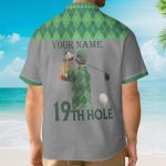 Custom Name 19Th Hole Green Argyle Pattern Golf Personalized Hawaiian Shirt & Beach Shorts