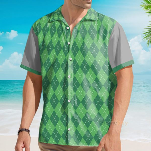 Custom Name 19Th Hole Green Argyle Pattern Golf Personalized Hawaiian Shirt & Beach Shorts