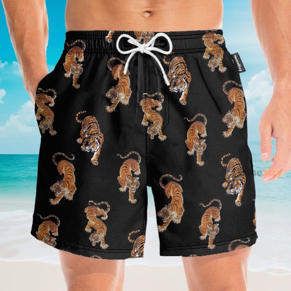 Three Tigers Partern Chinese Style Hawaiian Shirt & Beach Shorts