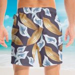 Tom Selleck Magnum Pi Calla Lily Purple Cosplay Costume Hawaiian Shirt & Beach Shorts