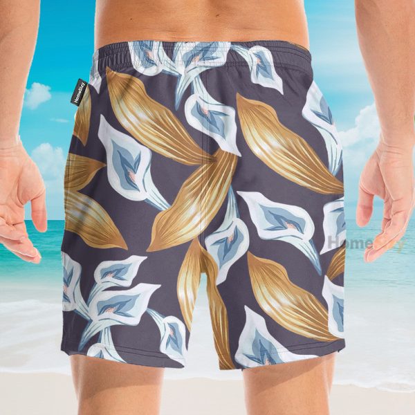 Tom Selleck Magnum Pi Calla Lily Purple Cosplay Costume Hawaiian Shirt & Beach Shorts