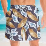 Tom Selleck Magnum Pi Calla Lily Purple Cosplay Costume Hawaiian Shirt & Beach Shorts