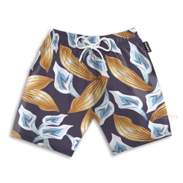 Tom Selleck Magnum Pi Calla Lily Purple Cosplay Costume Hawaiian Shirt & Beach Shorts