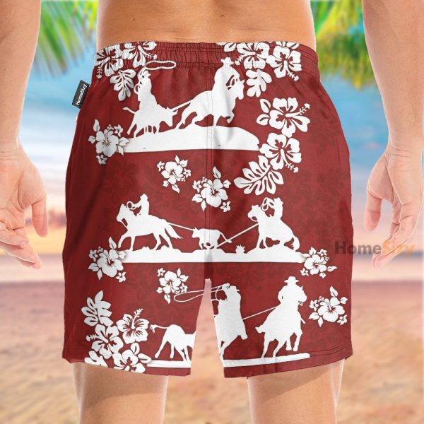 Horse Racing Cowboy Red Team Roping Hawaiian Shirt & Beach Shorts