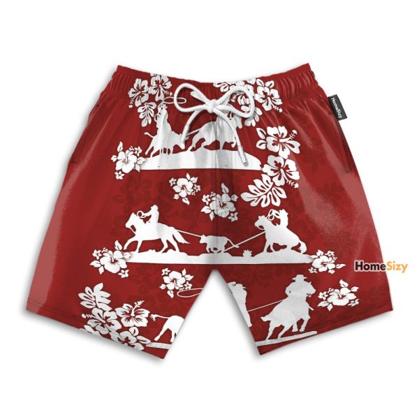 Horse Racing Cowboy Red Team Roping Hawaiian Shirt & Beach Shorts
