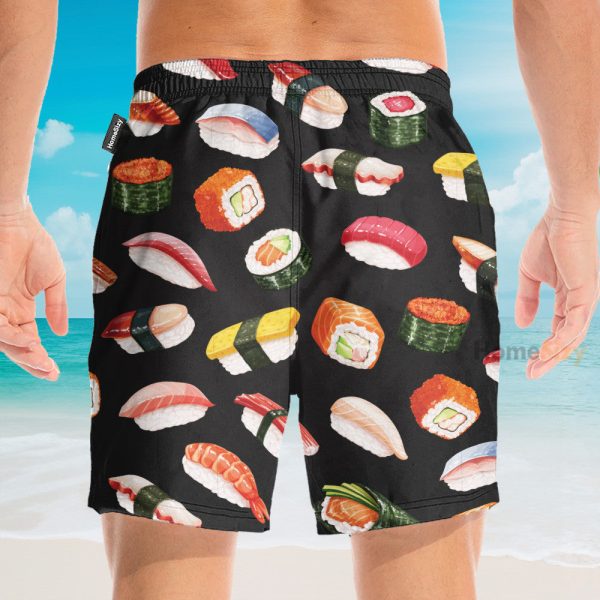 Sushi Party In Black Hawaiian Shirt & Beach Shorts