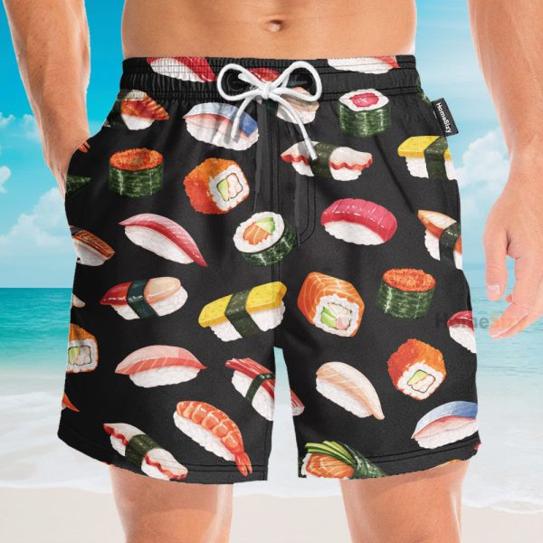 Sushi Party In Black Hawaiian Shirt & Beach Shorts
