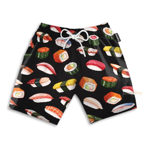 Sushi Party In Black Hawaiian Shirt & Beach Shorts