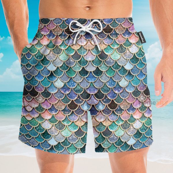 The Most Blue Sparkle Mermaid Tail Ocean Cosplay Costume Hawaiian Shirt & Beach Shorts