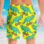 Funny Tyrannosaurus Rex On Skateboard Hawaiian Shirt & Beach Shorts