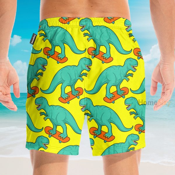 Funny Tyrannosaurus Rex On Skateboard Hawaiian Shirt & Beach Shorts