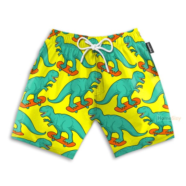 Funny Tyrannosaurus Rex On Skateboard Hawaiian Shirt & Beach Shorts