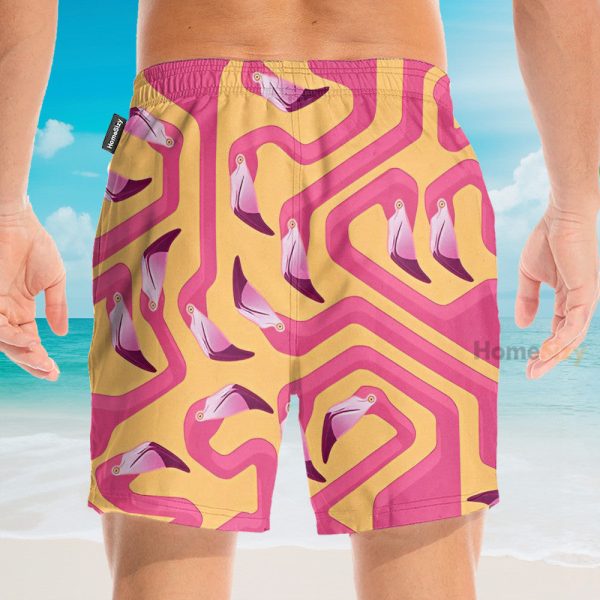 Pink Flamingo Maze Yellow Background Hawaiian Shirt & Beach Shorts