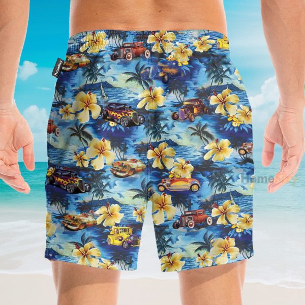 Hot Rod Car And Flowers On The Beach Hawaiian Shirt & Beach Shorts