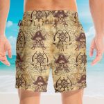 Pirate Skull Vintage Nautical Map Pattern Hawaiian Shirt & Beach Shorts