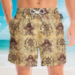 Pirate Skull Vintage Nautical Map Pattern Hawaiian Shirt & Beach Shorts