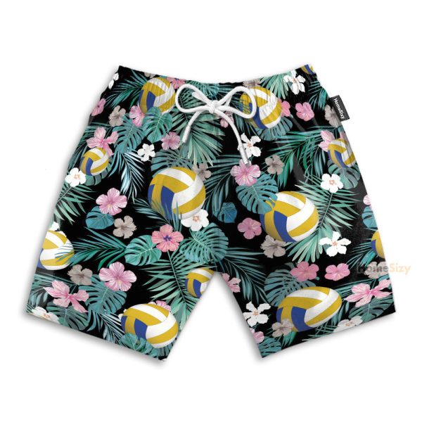 Volleyball Tropical Leaves Pattern Hawaiian Shirt & Beach Shorts