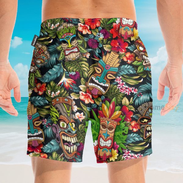 Summer Aloha Colorful Tiki Tiki Hawaiian Shirt & Beach Shorts