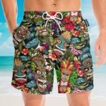 Summer Aloha Colorful Tiki Tiki Hawaiian Shirt & Beach Shorts