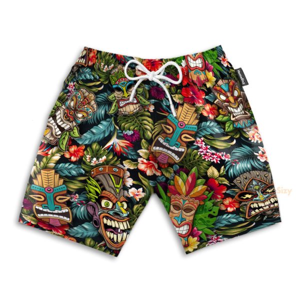 Summer Aloha Colorful Tiki Tiki Hawaiian Shirt & Beach Shorts