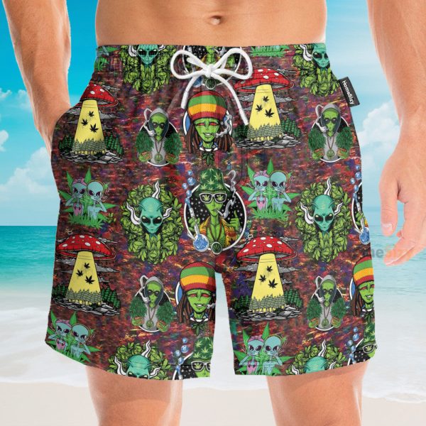 Hippie Trippy Alien Smoke Weed Hawaiian Shirt & Beach Shorts