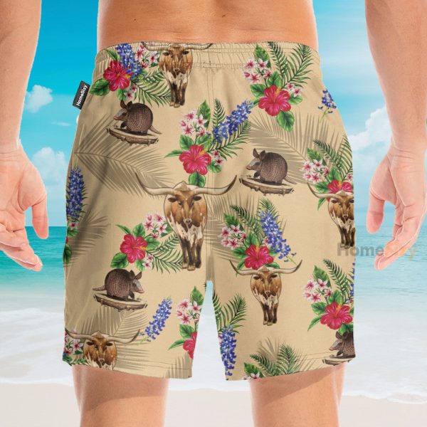Tribal Armadillo And Longhorn Texas Pattern Hawaiian Shirt & Beach Shorts