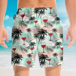Red Wine Coconut Tree Pattern Hawaiian Shirt & Beach Shorts