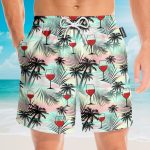 Red Wine Coconut Tree Pattern Hawaiian Shirt & Beach Shorts