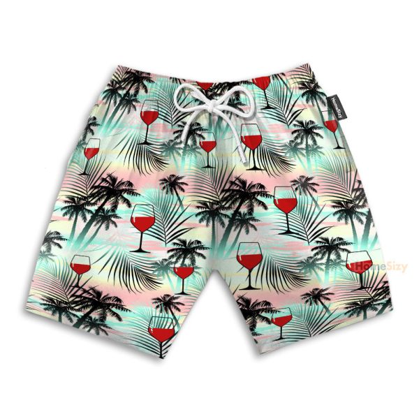 Red Wine Coconut Tree Pattern Hawaiian Shirt & Beach Shorts