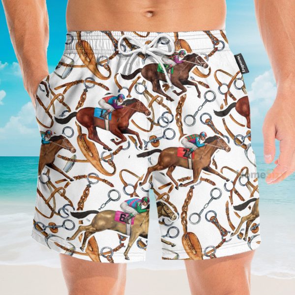 Horse Racing Colorful Horse Reins Pattern- Hawaiian Shirt & Beach Shorts