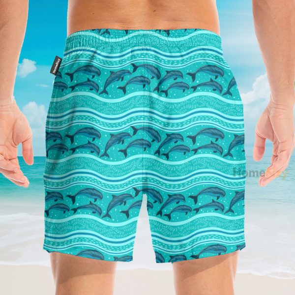 Dolphin Wave Pattern Blue Ocean Hawaiian Shirt & Beach Shorts
