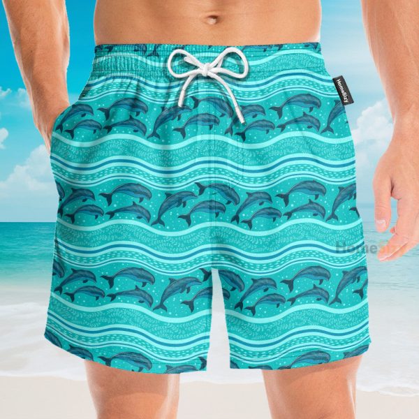 Dolphin Wave Pattern Blue Ocean Hawaiian Shirt & Beach Shorts