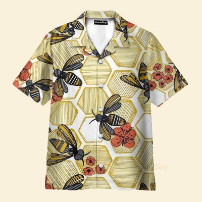 Honey Bee Hexagon Hawaiian Shirt & Beach Shorts