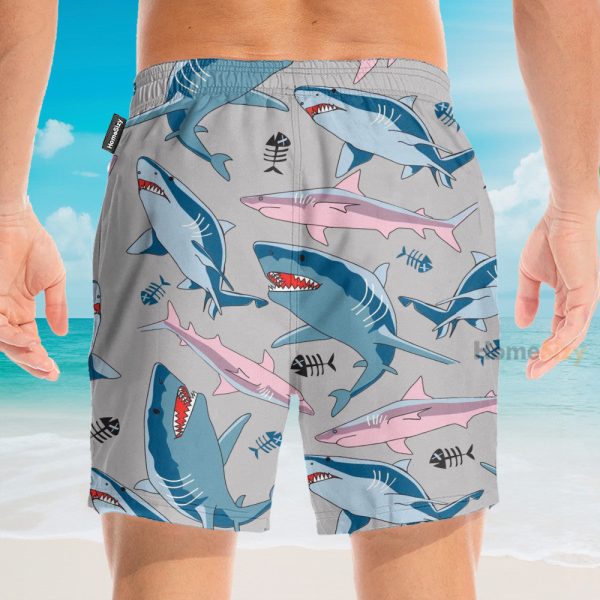 Blue And Pink Shark In The Ocean Hawaiian Shirt & Beach Shorts