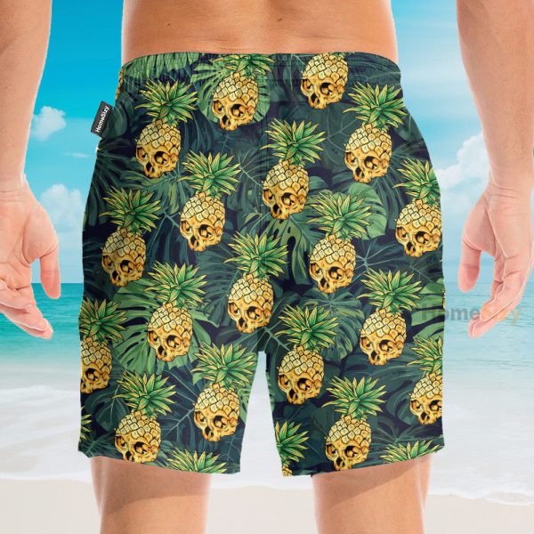 Skull Pineapple Tropical Leaves Pattern Hawaiian Shirt & Beach Shorts