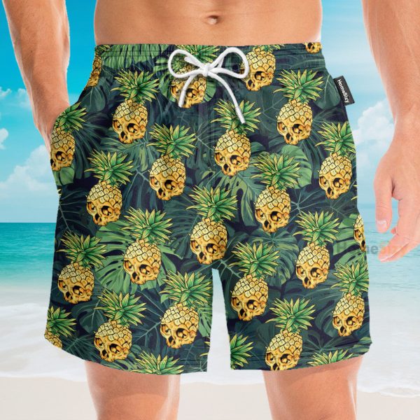 Skull Pineapple Tropical Leaves Pattern Hawaiian Shirt & Beach Shorts