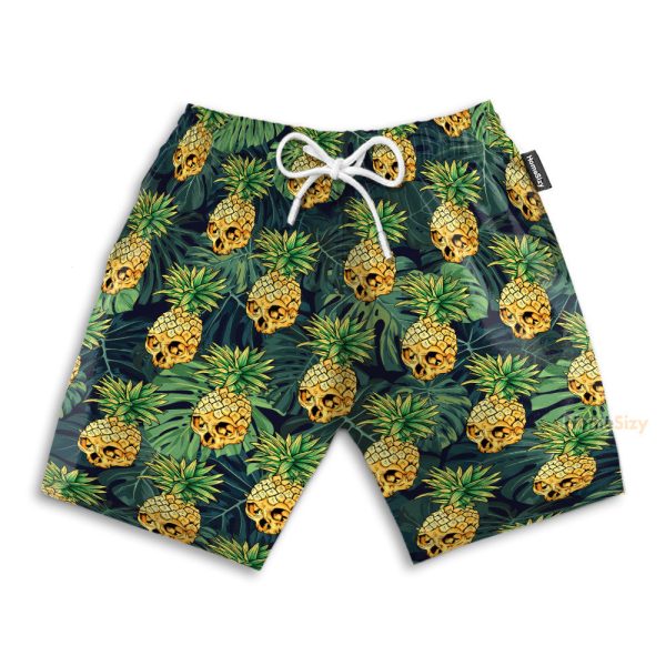 Skull Pineapple Tropical Leaves Pattern Hawaiian Shirt & Beach Shorts