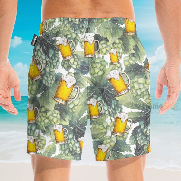 Hops And Craft Beer In Tropical Green Leaves Hawaiian Shirt & Beach Shorts