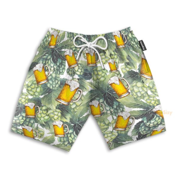 Hops And Craft Beer In Tropical Green Leaves Hawaiian Shirt & Beach Shorts