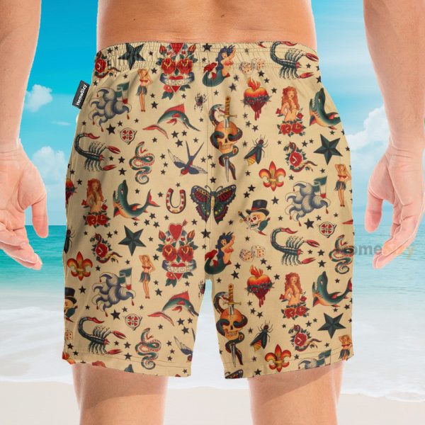 Old School Tatoo Summer Men'S Button'S Up Shirts Hawaiian Shirt & Beach Shorts